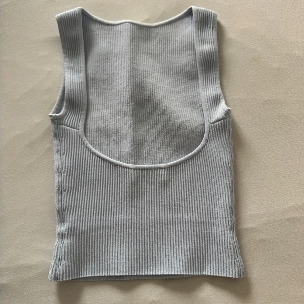 Aritzia Babaton Sculpt Knit Top in light blue. Low back and boatneck - Picture 4 of 4